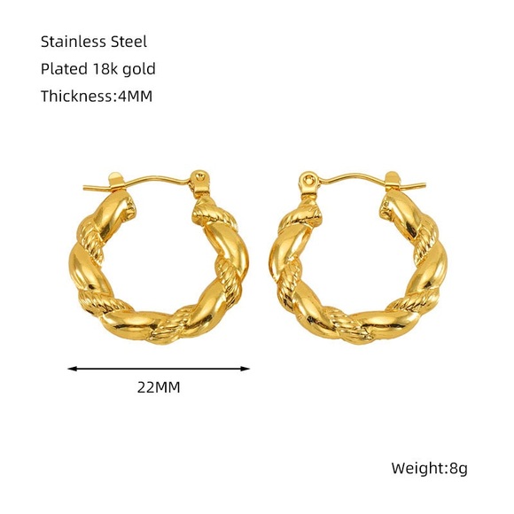 18K Gold Plated Twisted Hoop Earrings*Everyday Hoops*Waterproof Hoops*ZX - Picture 3 of 3